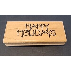 Dots Rubber Stamp Happy Holidays Card Making Words Christmas Season Winter VTG